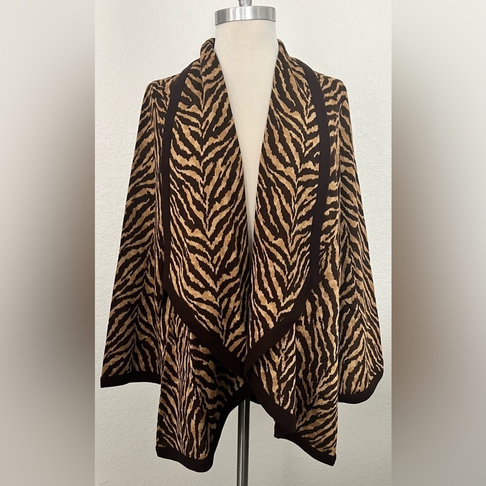 Nina Leonard open cardigan animal tiger print women’s size Large QVC style